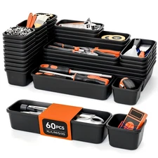 Tool Box Organizer Tray 60 Pack 5-Sizes for Hammer Wrench Screw Storage