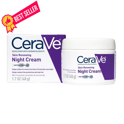 CeraVe Skin Renewing Night Cream, Peptide 1.7 Ounce (Pack of 1), White