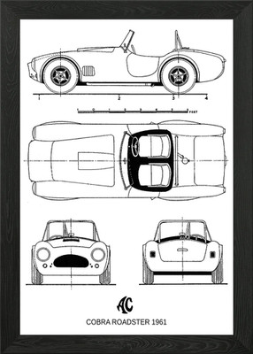 Brandneu mit Etikett AC Cobra Roadster 1961 gerahmtes Wandbild Poster Leinwanddruck Bild