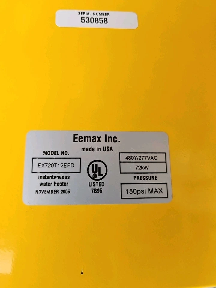 Eemax Industrial Tankless Water Heater Model#EX720T12EFD, 480/277VAC, 150PSI - Image 3 of 4