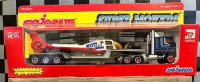 Majorette Super Movers Semi (Blue) Rescue Helicopter Transport 601 (1983) NIB