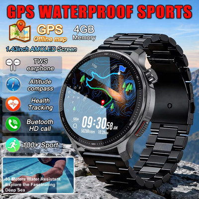 Fashion Smart Watch 4GB AMOLED GPS Offline Maps Music Waterproof