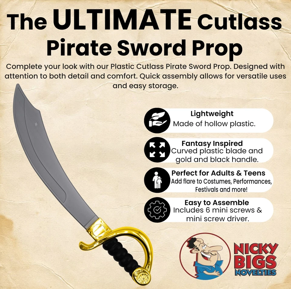 22 Inch Long Deluxe Plastic Pirate Sword Buccaneer Cutlass Prop Weapon Costume - Image 2 of 4