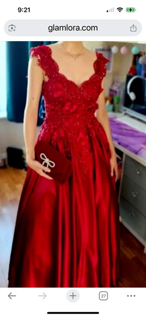 Maxi Vestido de Baile Mujer Talla 6 Borgoña Formal Lentejuelas Encaje Vestido de Noche Foto 3 de 3