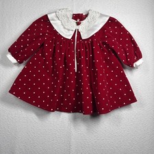 VTG JoLene Red Velvet Dress Heart Print Christmas Valentine Girl 18 Months EUC