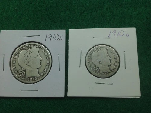 Silver 1910s Barber Half - 1910D Barber Quarter