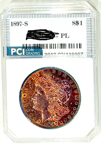 1897-S  Gem BU +  PL  Prooflike Morgan Dollar Rare Date Rainbow Toned PL