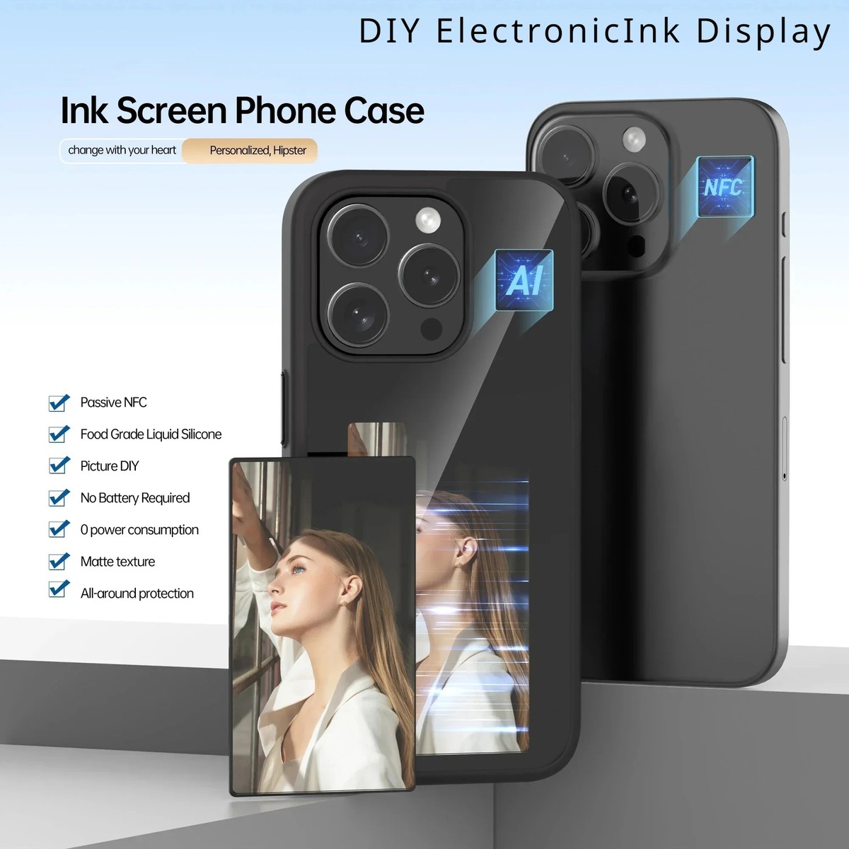 NFC Refesh DIY ElectronicInk Screen Smart Phone Case for Iphone 15