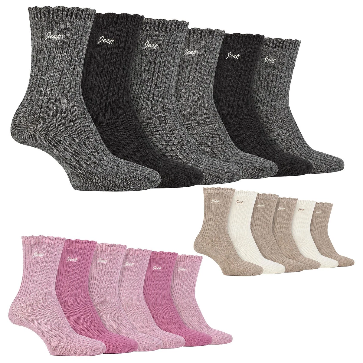 Women 6 Pack Bamboo Boot Socks Jeep Cute Scalloped Top Socks