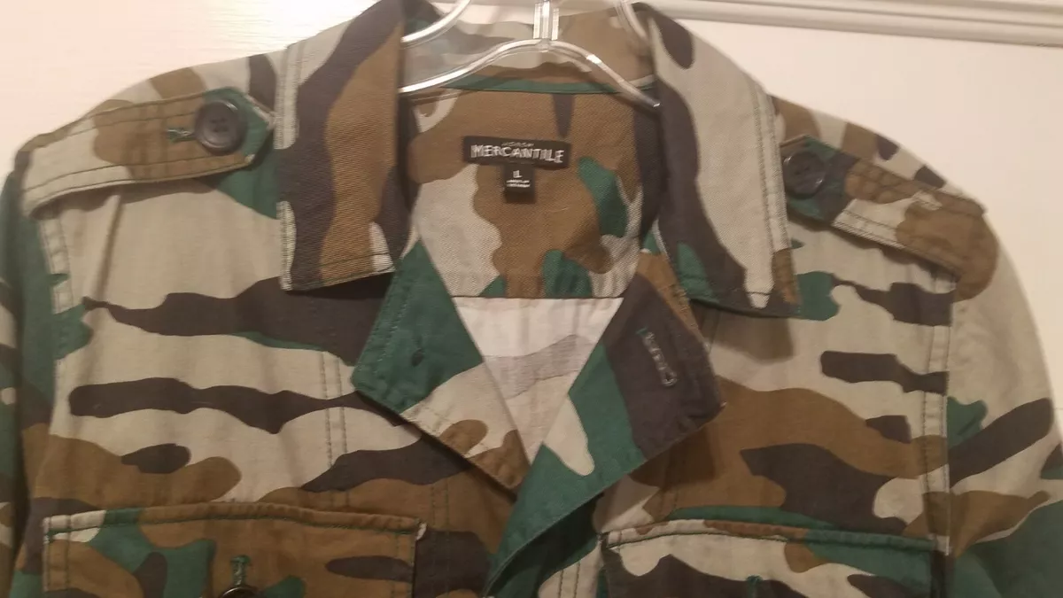 J CREW Mercantile Ladies Size Large Green Camo Utility Camouflage Shirt Jacket