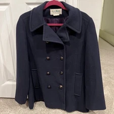 LL Bean Women's Classic Lambswool Peacoat - Dark Navy Size 12