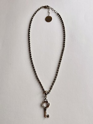 Del Brenna Italian Jewelry- Bead Chain & Key Charm- Silver w Antique Gold Finish