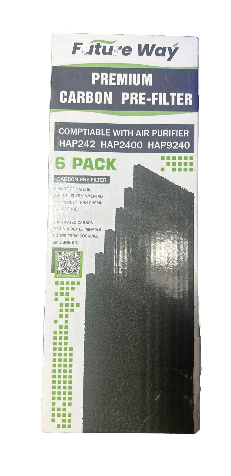 6 Pack Air Purifier Carbon Pre-Filter Compatable W/ HAP242 HAP2400 HAP9240