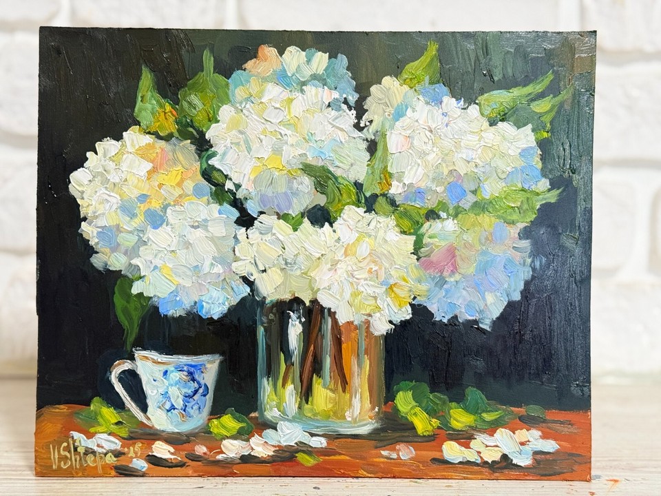 Hydrangea Floral Original Oil Painting Art Impasto Flower Still Life ...