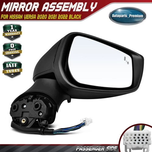 Passenger RH Power Mirror w/ Blind Spot Signal Light for Nissan Versa 2020-2024