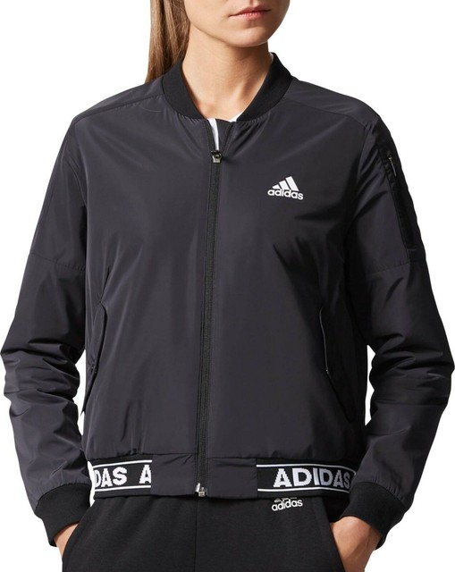 Adidas Women's Woven Modern Varsity FleeceLined Bomber Jacket Black