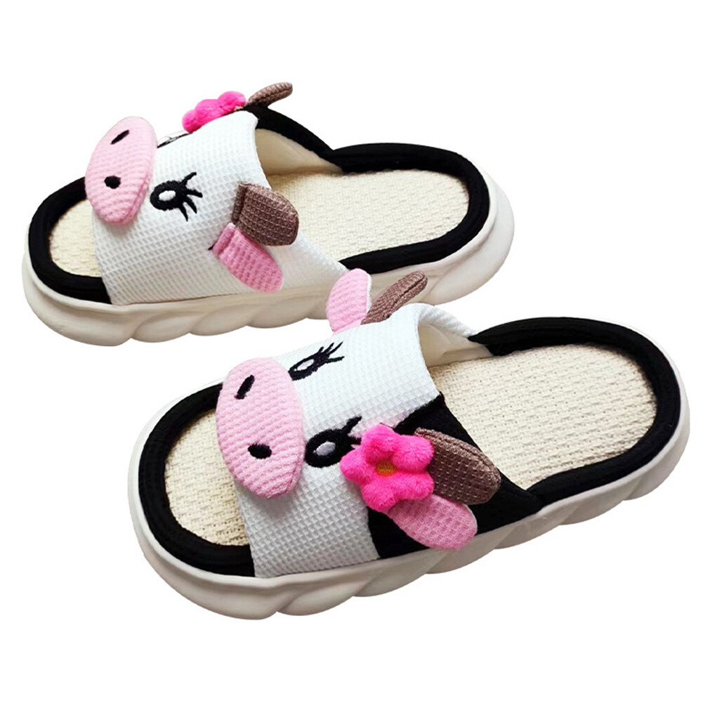 APL Unisex Cartoon Animal Slippers Non Slip Linen Breathable Indoor Outdoor Slippers