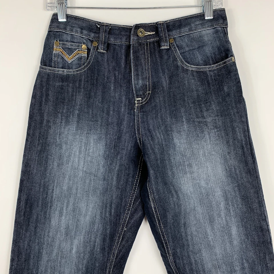 Pantalones de mezclilla Makaveli juveniles talla 18 ajustados rectos tiro medio lavado oscuro solapas de bolsillo Foto 2 de 4