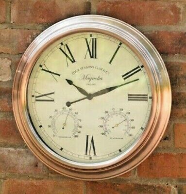 40 cm vintage cuivre intérieur/extérieur Horloge Murale Thermomètre & Humidité forte NEUF
