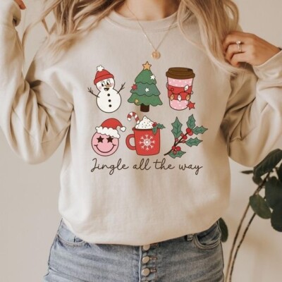 Jingle all the Way Christmas Sweatshirt, Retro Graphic Jumper, Vintage  Christmas