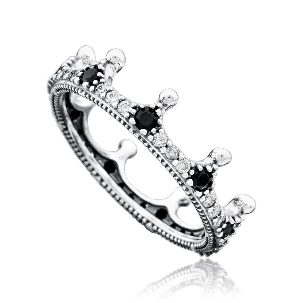 Pandora crown ring with on sale black stone