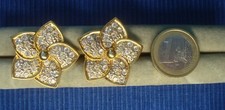 B26B Neuf Boucle Oreille BO Metal Doré Fleur Strass Bijou Createur Earrings 