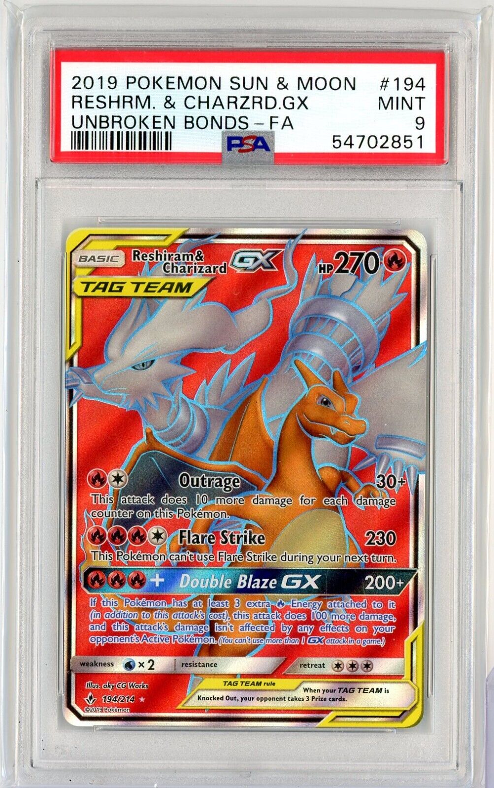 Reshiram & Charizard GX - 194/214 - Full Art Ultra Rare