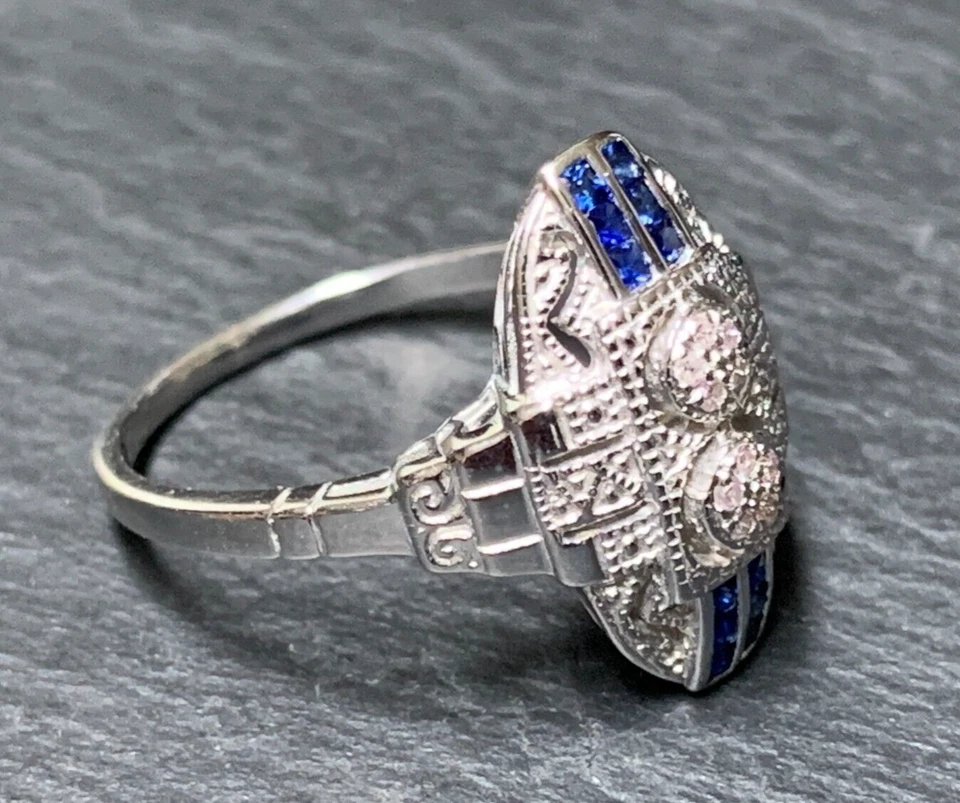 Saphir Ring  Saphir & Brillant  Art Deco Stil  925er Silber   Gr. 56 - Bild 3 von 4