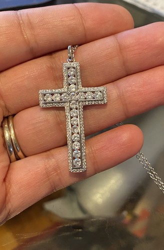 Platinum Plated AAA Zircon inlay Sterling 18” Cross Pendant Necklace Jewelry gi - Picture 6 of 8