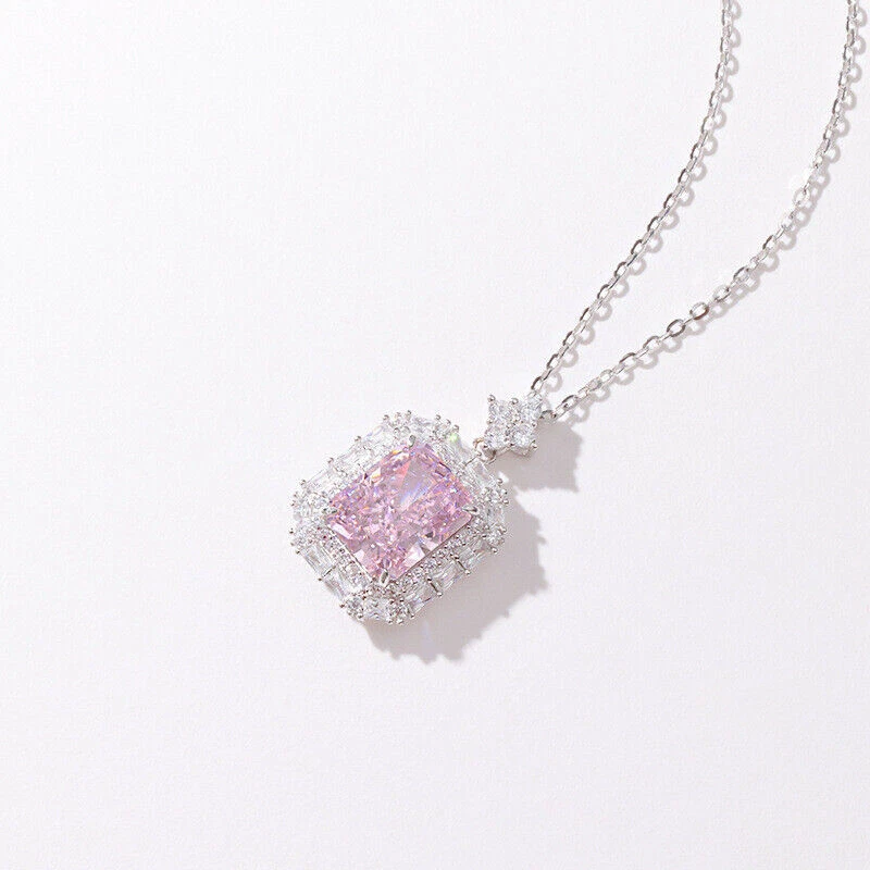 Piccola collana quadrata argento sterling cristallo zirconio rosa donna... - Immagine 2 di 4