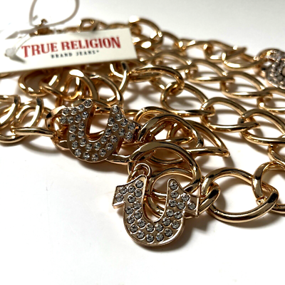 NWT Original TRUE RELIGION Rhinestone Horseshoe Chain Belt  display picture 2