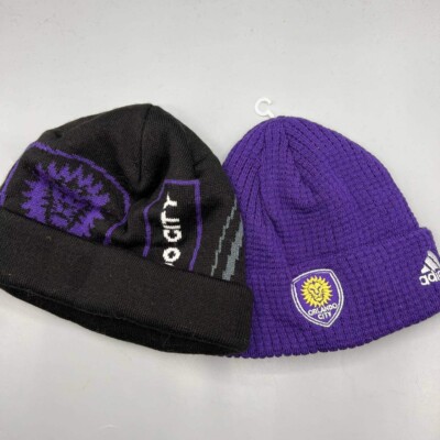 Lot of 2 Orlando City Hat Youth Purple Black Adidas MLS Cuffed Beanie Cap New