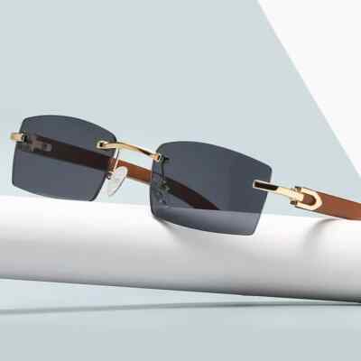Rectangle Fashion Rimless Sunglasses for Women Men Gangster 90s Frameless Shades