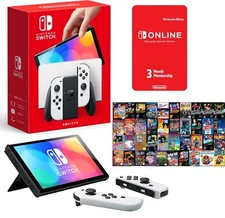 Nintendo Switch OLED 64GB White JoyCon + 3 Month Online Membership + 1 Year Wrty