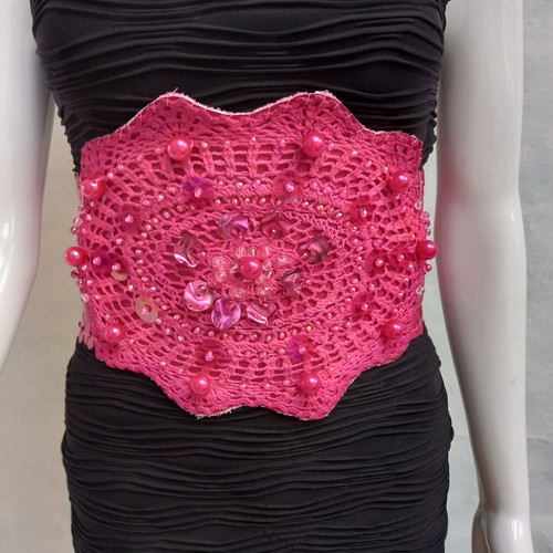 cintura alta corsetto donna elegante ecopelle ricamata perle paillette rock boho - Picture 5 of 24