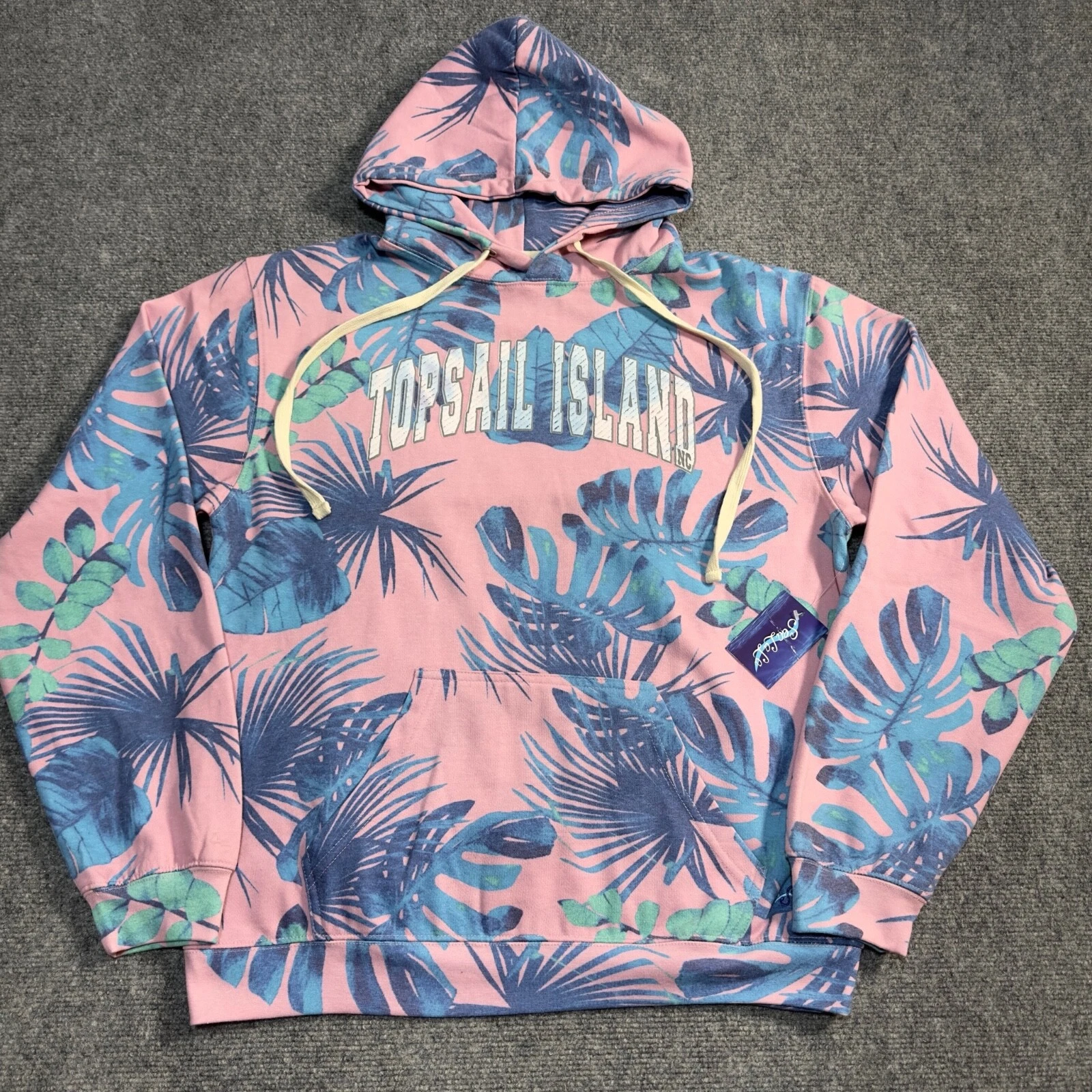 NEW Topsail Island Sea La La Hoodie Womens Large Pink Pullover Ribbed Cuffs