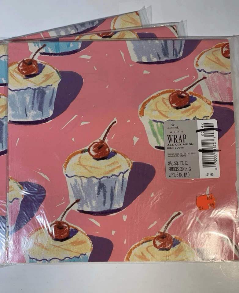 Papel de Envolver Hoja Cupcakes - SELLO DISTINTIVO Todas las Ocasiones -Pnk/Azul 3 Pk-6 Shts Foto 2 de 4