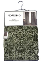 William Morris & Co. Window Curtains Panels 38X84” Strawberry Thief Sage Green 2