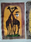 Large Pieces Hand Painted Fabric Art Panels - Giraffes, Tribal Children -28" — photo 2
