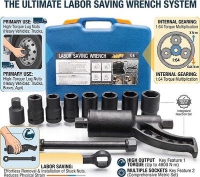 Heavy Duty Torque Multiplier Wrench Set - 1:64 Torque Wrench Set 11PCS Labor Sav