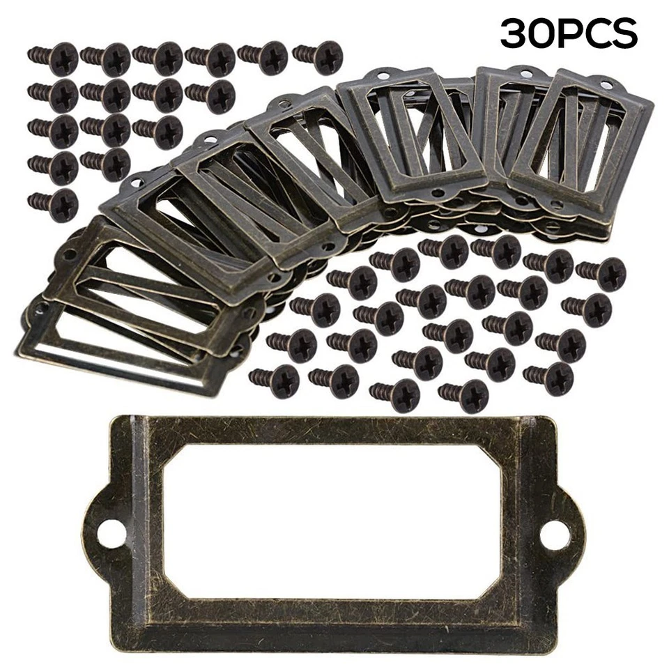 Drawer Labels Holder 30pcs Antique Bronze Cupboard Jewelry Box Kit Set - Image 3 of 4