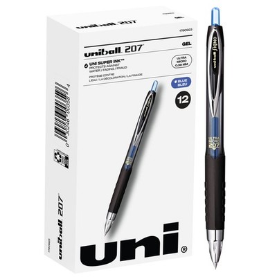 uniball 207 Retractable Gel Pens, Ultra Micro Point (0.38mm), Blue, 12 Pack