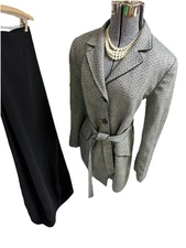 Le Suit Pant Suit Size 16 Two Piece Set Modern Herringbone Bonus Belt Pockets