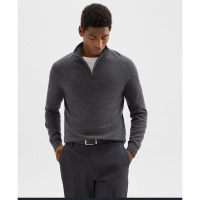 Theory Hilles Quarter Zip Cashmere Sweater L Gray Knit Quiet Luxury Capsule