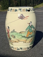 Vintage Ardalt Japan Asian Garden Stool 18 in Porcelain Barrel Hand Painted