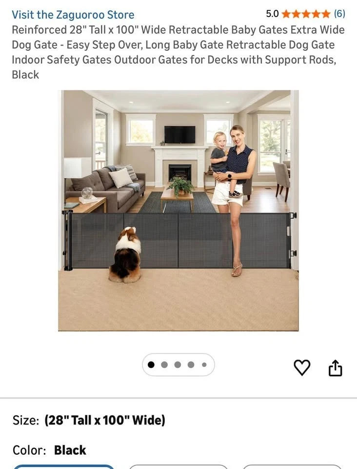 retractable gate for baby or pets reinforced 28" tall x 100" wide black
Opens in a new window or tab