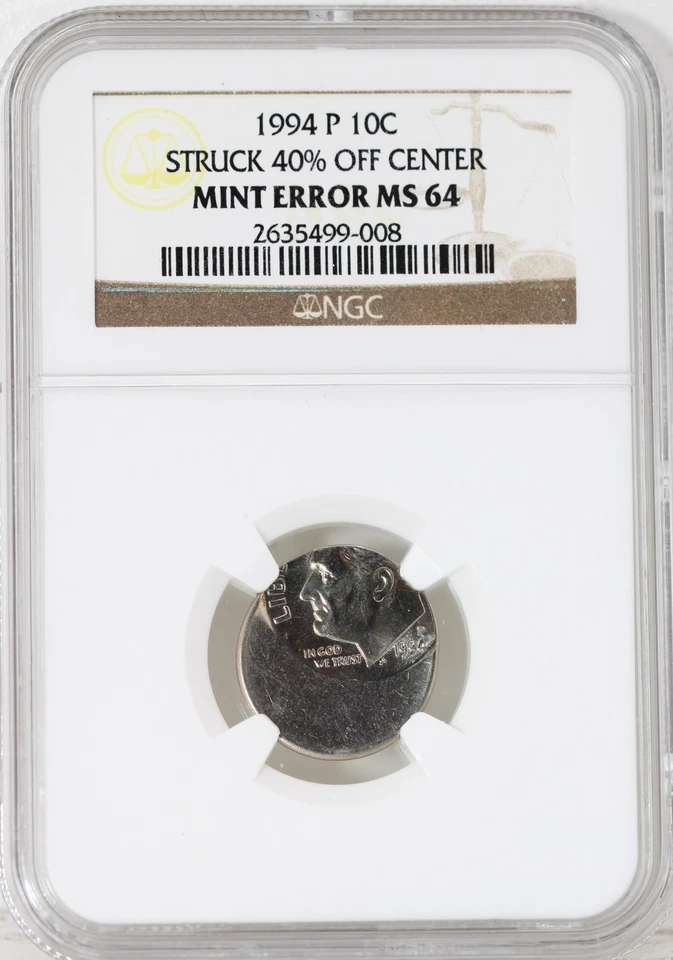 1994-P 10C Roosevelt Dime NGC MS 64 Struck 40% Off Center - Image 4 of 4