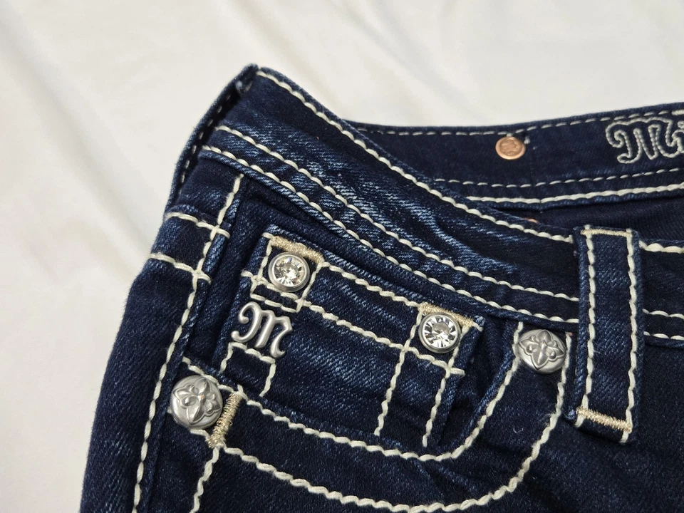 Pantalones de mezclilla elásticos azules capri Miss Me Girls JK7584P2 talla 10 diseñados brillantes EE. UU. Foto 3 de 4