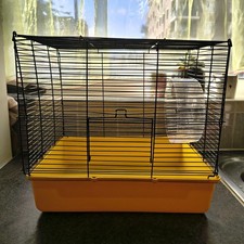 Hamster Wire Steel Cage Single Tier with Yellow Plastic Base & Exercise Wheel