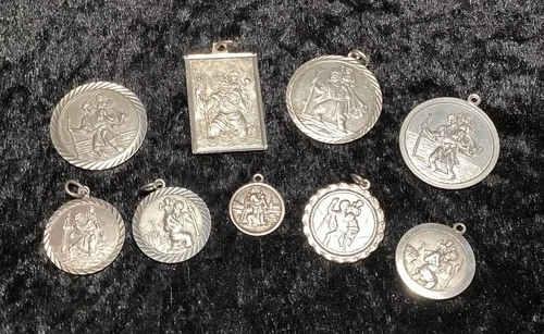 Collection Vintage Solid Silver St Christopher Pendants Various Sizes 14 Grams.